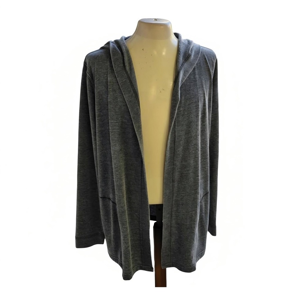 Splendid Eco Womens L Gray Hooded Cardigan Open Front Lightweight Drape Casual